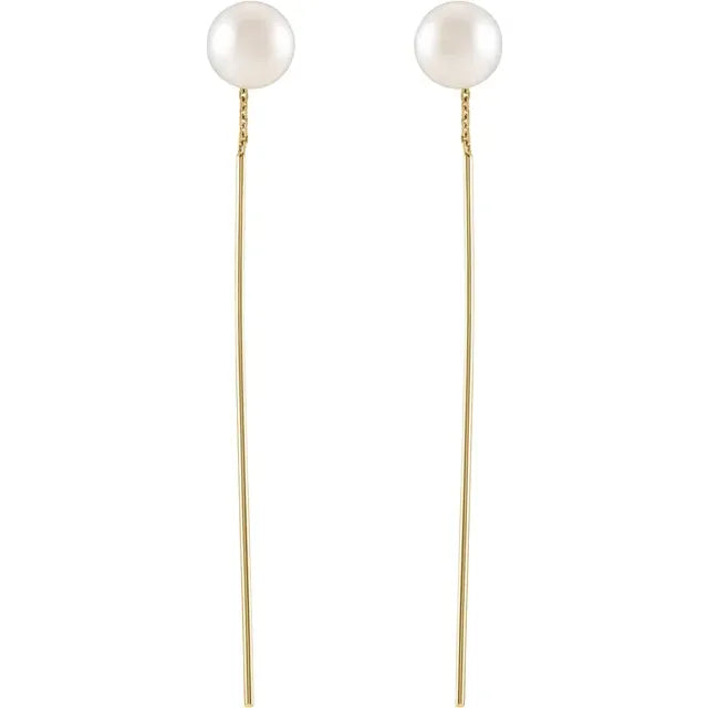 White Pearl Threaded Dangling Earrings