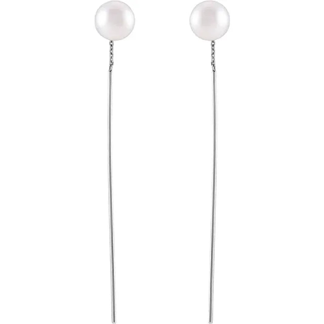 White Pearl Threaded Dangling Earrings