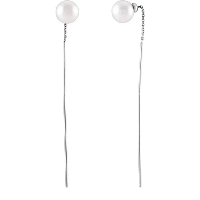 White Pearl Threaded Dangling Earrings